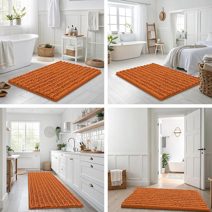 Smiry Bathroom Rugs Mat 24x16, Extra Soft Absorbent Chenille Bath Rugs, Non Slip Rubber Backing Machine Washable Quick Dry Bath Mats for Bathroom Floor, Tub, Shower, Home Decor Accessories, Clay