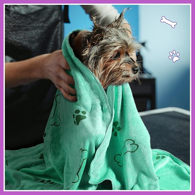 Chumia 8 Pcs Microfiber Dog Towels for Drying Dogs Cats 55 x 28 Inch Pet Towels Bulk for X-Large Puppy Absorbent Fast Drying Paw Bath Bathing Supplies for Pets(Dog Paw and Bone,Classic Color)