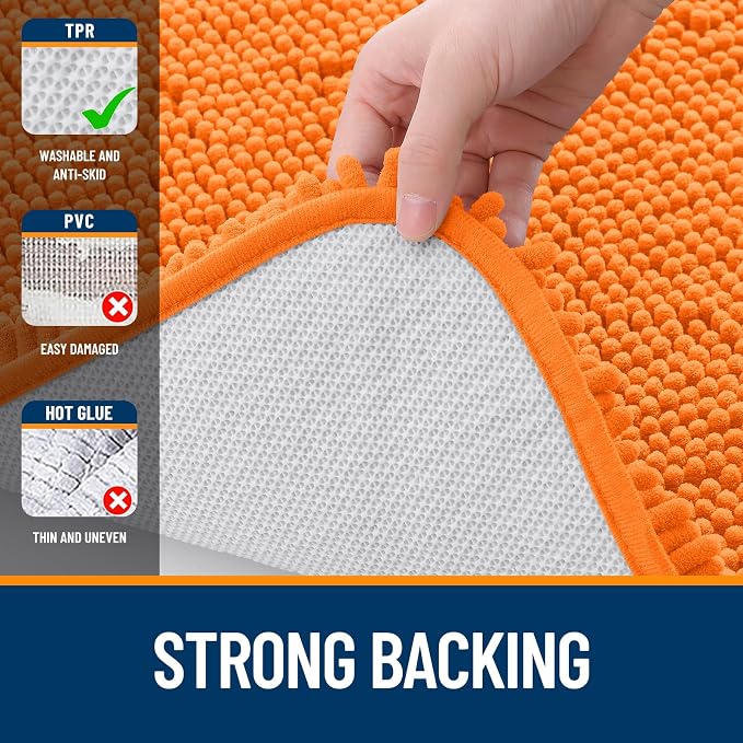 OLANLY Large Bathroom Rugs 70x46, Extra Soft Absorbent Chenille Bath Rugs, Rubber Backing Quick Dry, Machine Washable Bath Mats for Bathroom Floor, Tub and Shower, Home Decor Accessories, Orange