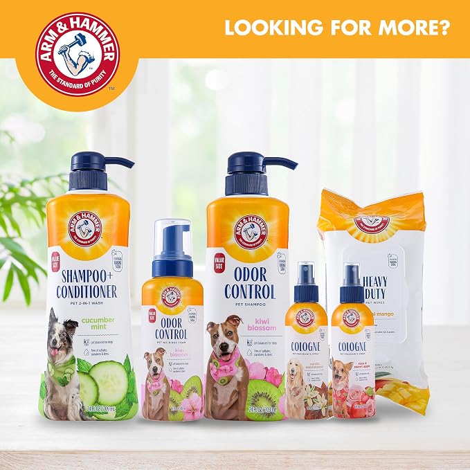 Arm & Hammer for Pets Odor Control No-Rinse Foam for Dogs, Kiwi Blossom Scent, Waterless Baking Soda Dog Deodorizer, pH Balanced, Free of Sulfates and Parabens, 16 Fl Oz