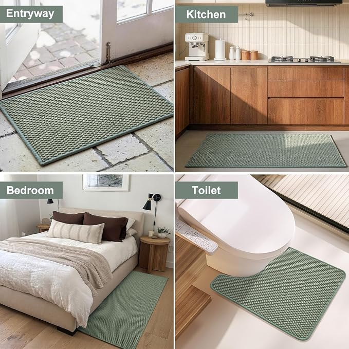 Triohero Bathroom Rugs Non Slip Washable, Super Absorbent Thin Bath Mat Quick Dry Low Pile Bathroom Rug, Sage Green 24"x36"