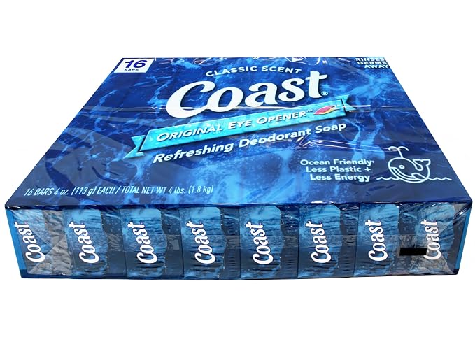 Coast Deodorant Soap Bars Classic Pacific Force Scent, 16 Count (Pack of 2)