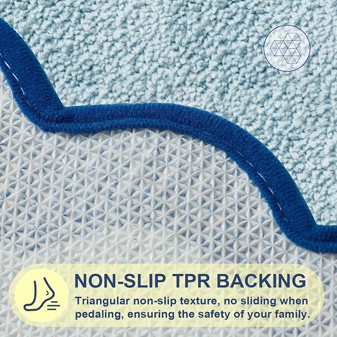ORTIGIA Long Cute Scalloped Bathroom Rugs Runner, Fun Blue Plush Microfiber Scallop Bath Mats Non Slip Washable Quick Dry Absorbent, Rug Carpet for Bathtub Sink Laundry Room Bedroom, 17x47