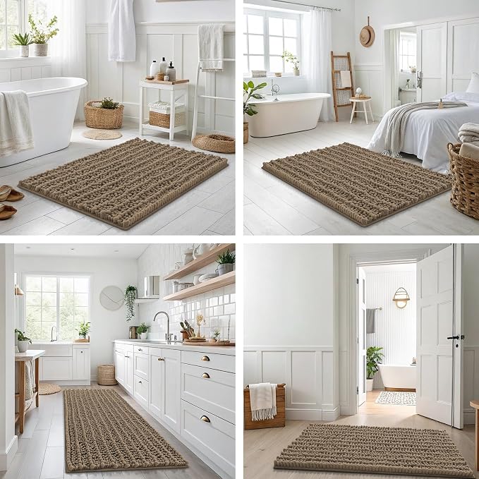 Smiry Bathroom Rugs Mat 47x17, Extra Soft Absorbent Chenille Bath Rugs, Non Slip Rubber Backing Machine Washable Quick Dry Bath Mats for Bathroom Floor, Tub, Shower, Home Decor Accessories, Camel