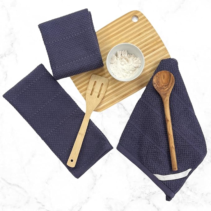 Serafina Home Eggplant Purple Kitchen Hand Dish Towels: Oversized 28" x 18", 100% Cotton Cloth Soft Cleaning Drying Absorbent Textured Design, Set of 3 Multipurpose for Everyday Use