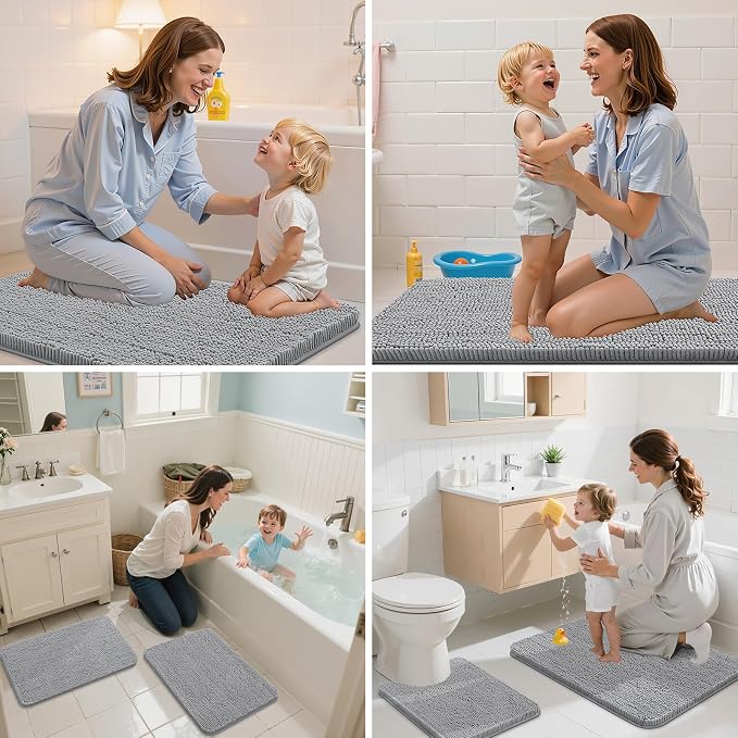 Arotive Bathroom Rugs 59x24, Extra Soft Absorbent Shaggy Chenille Bath Rugs, Machine Washable Rubber Backing Bath Mats for Bathroom Floor Tub and Shower, Home Decor Accessories,Light Grey