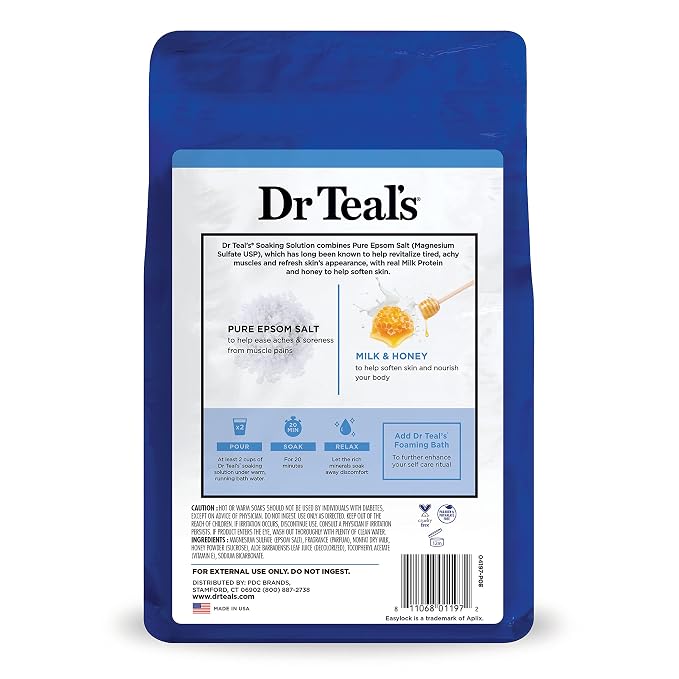 Dr. Teal's Epsom Salt Soaking Solution, Soften & Nourish with Milk and Honey, 48 Oz