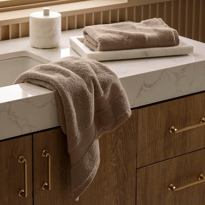 BOLL & BRANCH Plush Bath Towel Set - Walnut - 6 Piece - Includes 2 Bath Towels, 2 Hand Towels & 2 Washcloths - 100% Organic Cotton - Ultra Soft & Luxurious - Quick Absorbing