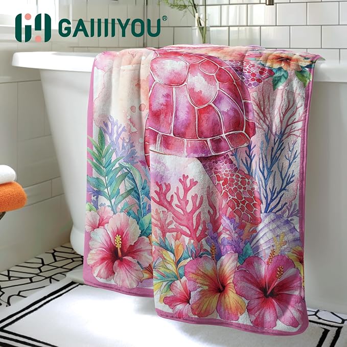 Sea Turtle Pink Bath Towels Soft Microfiber Shower Towel for Women Bathroom