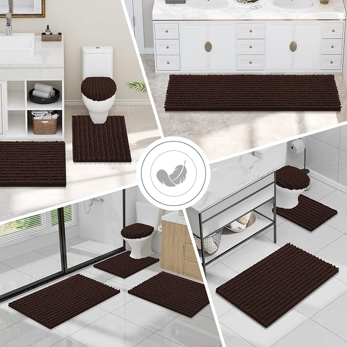 Smiry Bathroom Toilet Rugs U Shaped 24x20, Extra Soft Absorbent Non Slip Rubber Backing Chenille Contour Bath Rugs for Toilet, Machine Washable Contoured Bath Mats, Brown