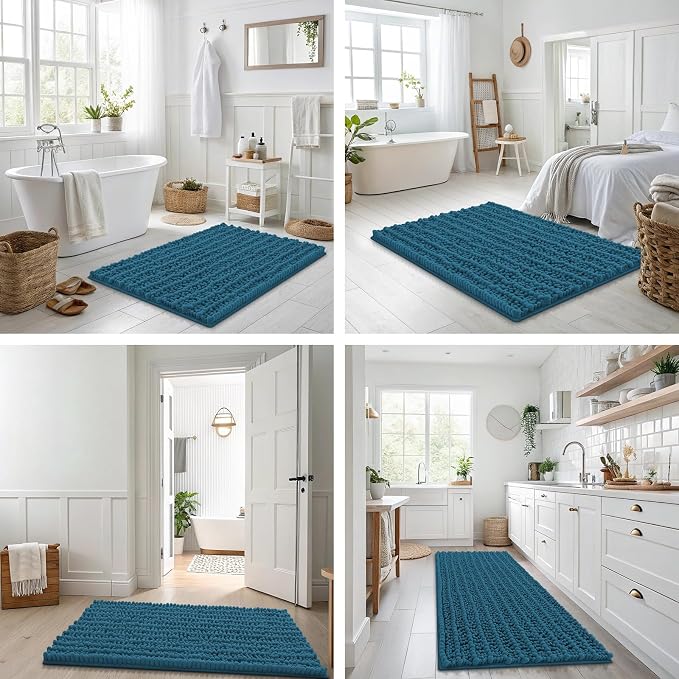 Smiry Bathroom Rugs Mat 47x24, Extra Soft Absorbent Chenille Bath Rugs, Non Slip Rubber Backing Machine Washable Quick Dry Bath Mats for Bathroom Floor, Tub, Shower, Home Accessories, Peacock Blue