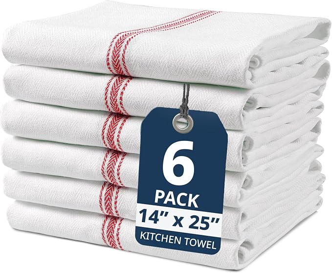 LANE LINEN Kitchen Towel Set - 100% Cotton, Red Dish Towels, Absorbent Tea Towels, Soft & Durable, Reusable Hand Towels, 14” x 25”, 6-Pack