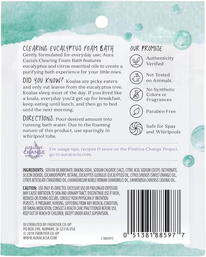 Aura Cacia Foam Bath for Kids, 2.5 Oz (Pack of 6) - Eucalyptus and Citrus Essential Oils, Gentle Cleansing Bubble Bath for Kids, Paraben-Free