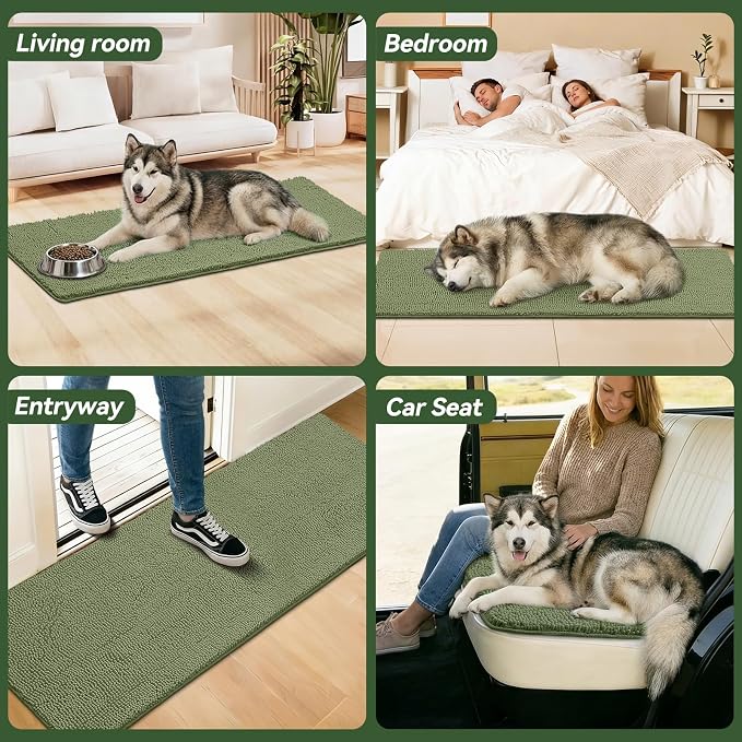 Bcoimo Super Absorbent Dog Door Mat, 60"*24" Anti Slip Mat for Muddy Paws, Pet Rugs for Dirty Paws Washable that Absorbs Moisture and Dirt, for Dog Cage and Pet Resting Carpet