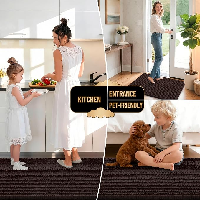 OLANLY Thick Bathroom Runner Rugs 59x24, Extra Soft Absorbent Chenille Bath Rugs, Rubber Backing, Machine Wash Dry, Long Bath Mats for Bathroom Floor, Tub and Shower, Home Decor Accessories, Brown