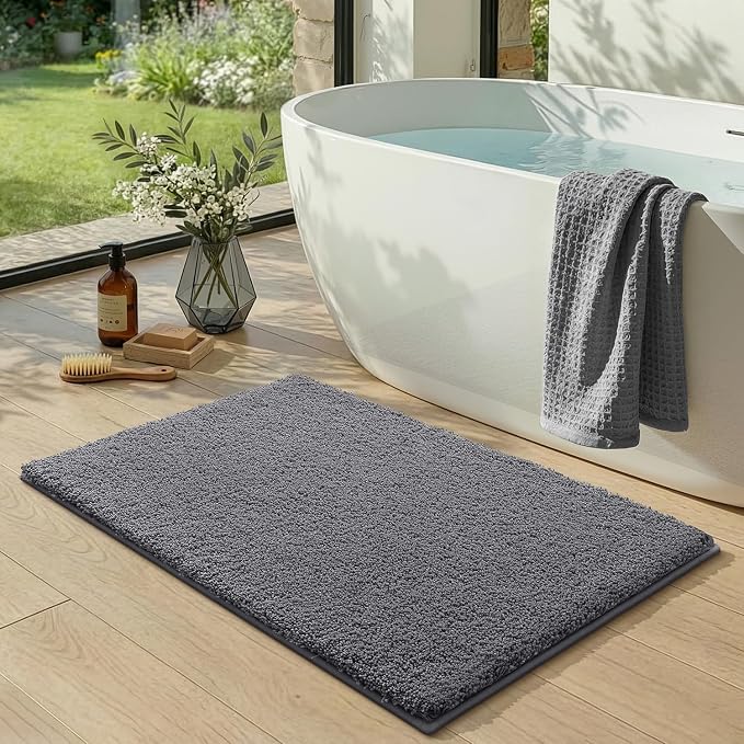 Color&Geometry Ultra Soft Dark Grey Bathroom Rugs, Non-Slip Bath Mat 24"x36", Super Absorbent and Washable Shower Mats for Inside Shower,Tub