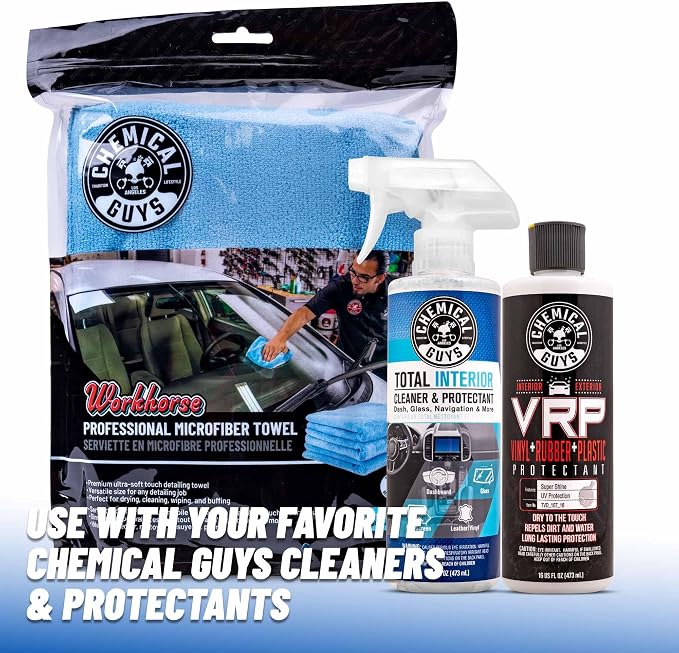 Chemical Guys Workhorse Professional Microfiber Towels, Blue - 6 Pack Ultra-Soft Blend Detailing Towels for Wax, Glaze, Interior, Glass & All-Purpose Cleaning 16" x 16"