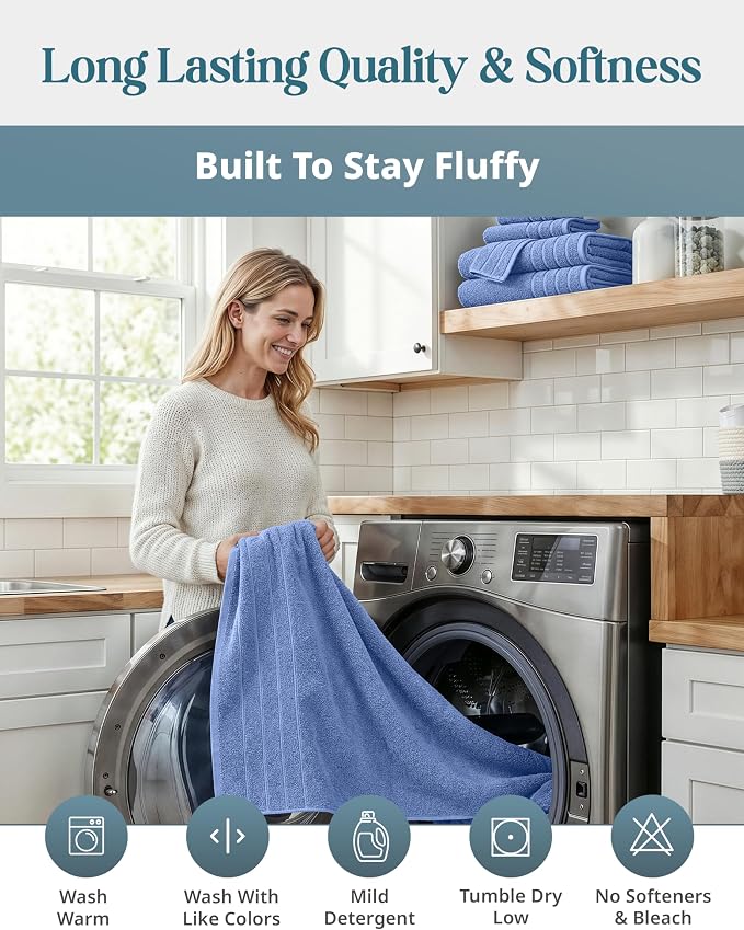 Casa Platino 100% Cotton 2 Pack Bath Towels (30"x60") - Ring Spun Mercerized Cotton Bathroom Towels Set - Quick Dry, Soft & Absorbent Large Bath Towels - Machine Wash in Cold Water - Cerulean Blue