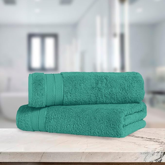 Elegant Comfort Three Line Popcorn Towel Set for Bathroom 27 x 54 inches, Premium Hotel Quality 2-Pack Bath Towels, 100% Turkish Cotton, Soft and Durable, Quick Dry and Highly Absorbent, Teal Blue