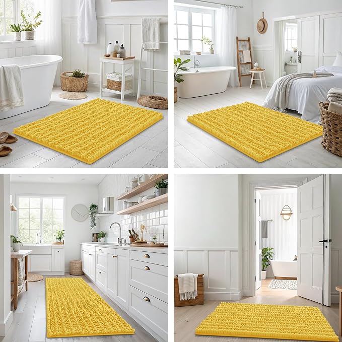 Smiry Bathroom Rugs Mat 44x24, Extra Soft Absorbent Chenille Bath Rugs, Non Slip Rubber Backing Machine Washable Quick Dry Bath Mats for Bathroom Floor, Tub, Shower, Home Decor Accessories, Yellow