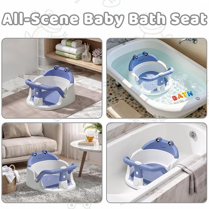 Baby Bath Seat for Babies 6 Months & Up, Non-Slip Toddler Bath Seat with Suction Cup, Safe and Comfortable Portable Infant Bathtub Chair for Bathroom, Bathtub Tub Sitting Up (Blue)