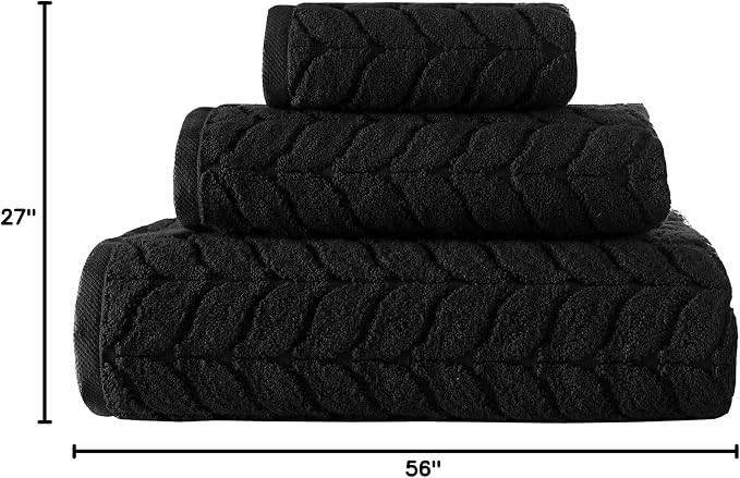 BAGNO MILANO Turkish Cotton Bath Towels, Hand Towels - Soft Plush Jacquard Collection Luxury Towels Set (Black, Bath Towel Set of 2)