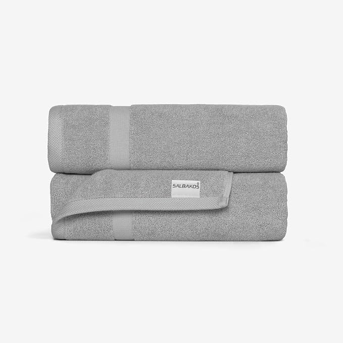 SALBAKOS 100% Turkish Cotton Bath Mat Set 2-Piece - 20x34 inch, Hotel & Spa Collection, Soft, Absorbent, Long Lasting, Durable Bathroom Rugs | Made in Turkey (Silver, 2 Bath Mats)