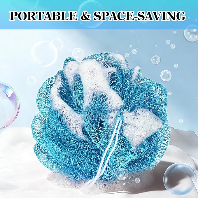 African Net Sponge Exfoliating Glove for Body and Face, Double Knotted Bath Sponge for Deep Cleansing and Gentle Exfoliation, Reusable and Quick-Dry ( Blue )