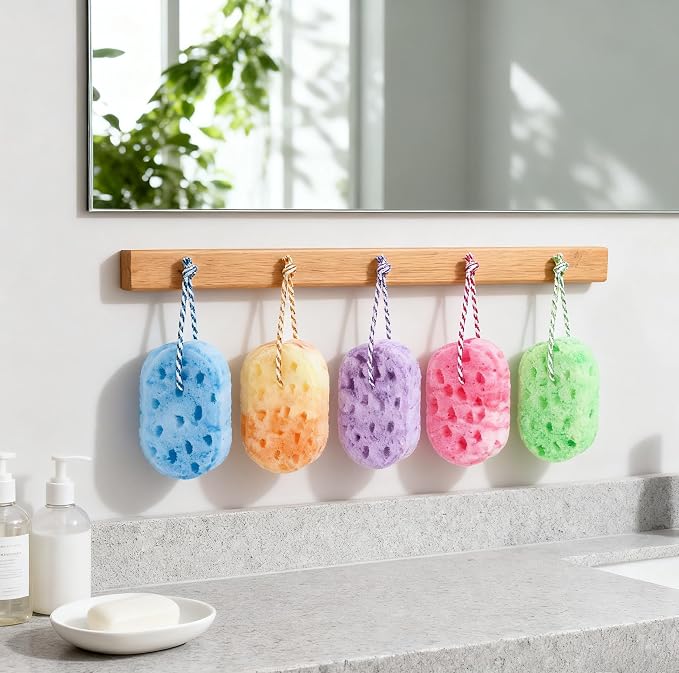 Boao 5 Pieces Soft Bath Sponge Shower Natural Gentle Soothing Body Fiber Exfoliating Shower Sponge Wash Bouquet for Women Men, Random Color (Bright Color)