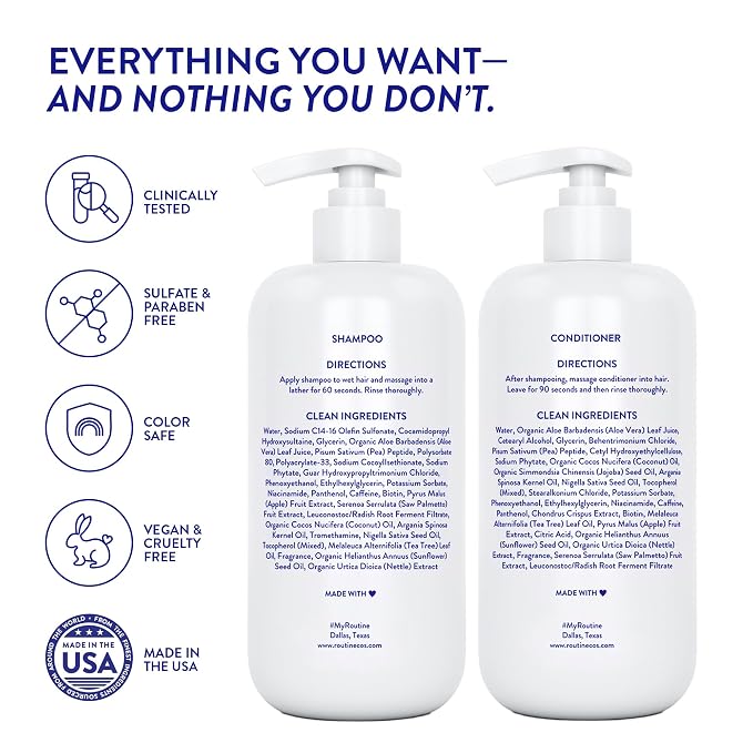 Routine Wellness Hair Thinning System, Anti-Thinning Shampoo & Conditioner Set Coconut & Vanilla + Hair Growth Supplement, Clinically Tested to Support Hair Growth