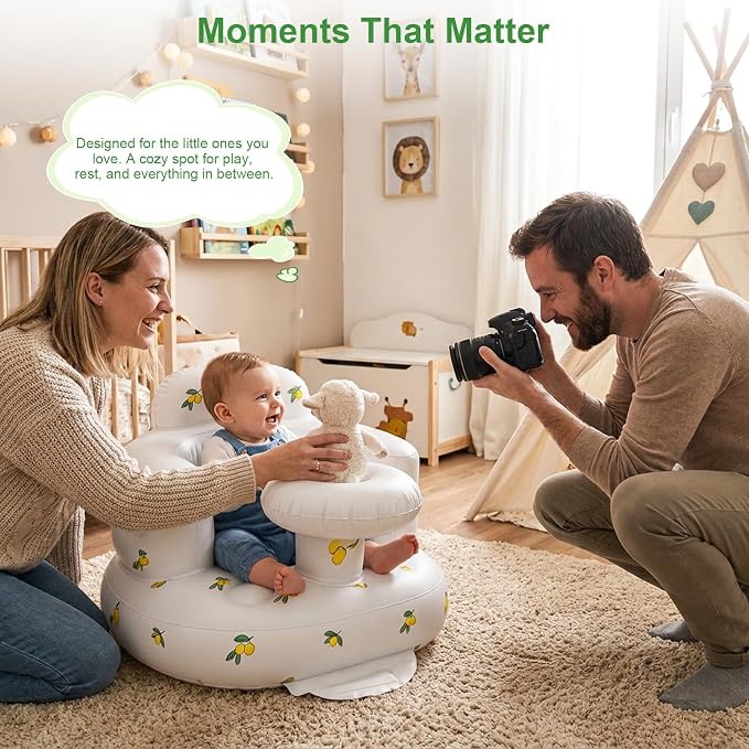 Inflatable Baby Seat for Babies 3-36 Months, Baby Chair with Fence & Built in Air Pump, Blow Up Floor Baby Seat with Back Support, Baby Chair Sit Me Up Olive-Tray