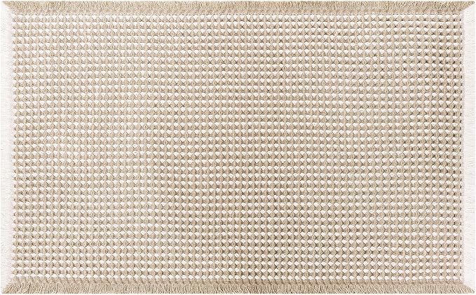 Waffle Bath Mat - Boho Bathroom Rugs Non Slip Washable, Super Absorbent & Quick Dry, Small Bath Mats Farmhouse Bathroom Decor, 18'' x 30'', Khaki and White