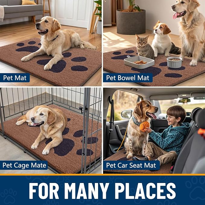 Smiry Dog Door Mat for Muddy Paws, Absorbs Moisture and Dirt, Low-Profile Entryway Mat with Non-Slip Backing, Entry Indoor Outdoor Doormat for Inside Floor (48x32 Inches, Camel and Black, Paw)