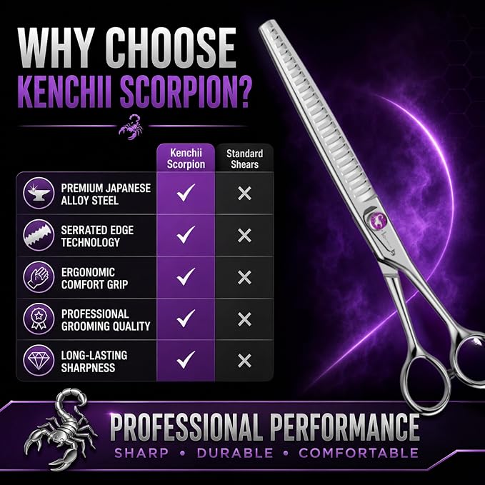 Kenchii Scorpion Dog Grooming Scissors, 24 Tooth Thinning Shears, Dog Scissors for Grooming, Professional Pet Grooming Scissors, Heavy Duty, Durable and Sharp