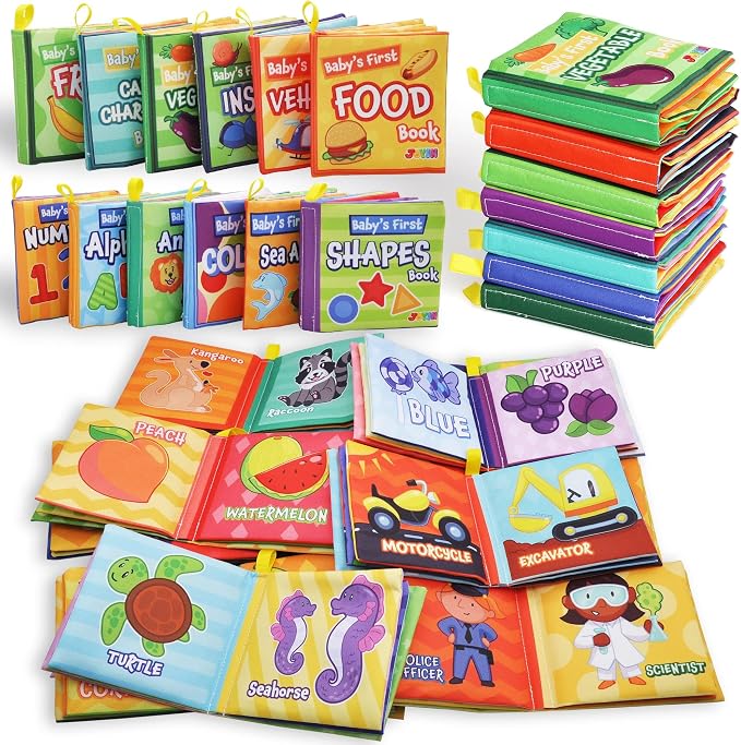 JOYIN 12 Pcs Bath Books, Nontoxic Fabric Soft Crinkly Cloth Books, Waterproof, Bathtub Pool and Early Education First Toys for Infant Newborn Baby Toddlers Kids Birthday Easter Gifts