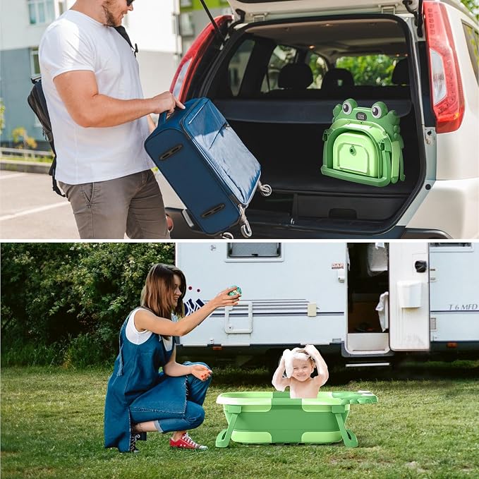 Collapsible Baby Bathtub for Newborns to Toddler with Real-time Temp Monitor & Floating Cushion,Portable Travel Tub for 0-36 Month, Foldable Baby Bath Tub for Infants(Vivid Green)