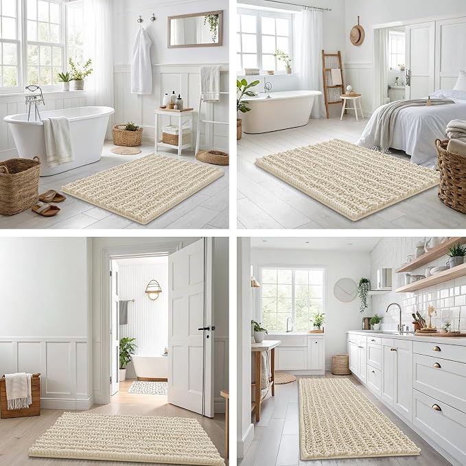 Smiry Bathroom Toilet Rugs U Shaped 24x20, Extra Soft Absorbent Non Slip Rubber Backing Chenille Contour Bath Rugs for Toilet, Machine Washable Contoured Bath Mats, Sand