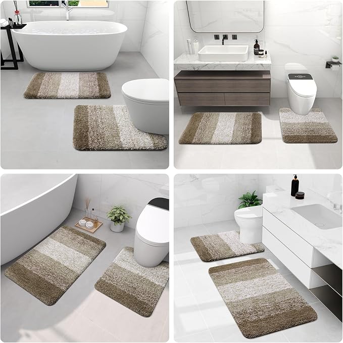 Arotive Microfiber Bathroom Rugs, Shaggy Soft and Absorbent Bath Rug, Thick Plush Machine Washable Dry Bath Mats for Bathroom, Tub and Shower, 30x17, Coffee, Rectangular