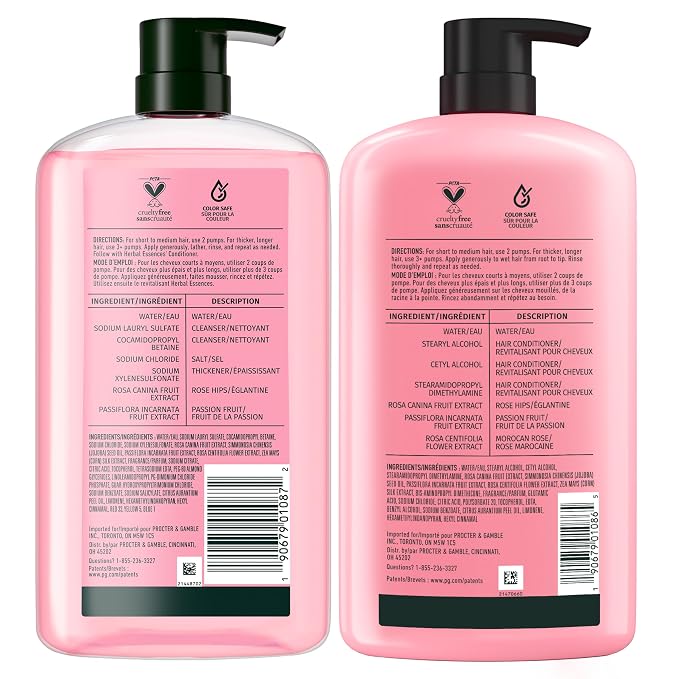 Herbal Essences Shampoo & Conditioner Set, Rose Hips + Passionfruit - Smooth Collection, Paraben-Free, Color-Safe, Shiny Hair with Jojoba & Vitamin E, 29.2 Fl Oz Each, 2-Pack