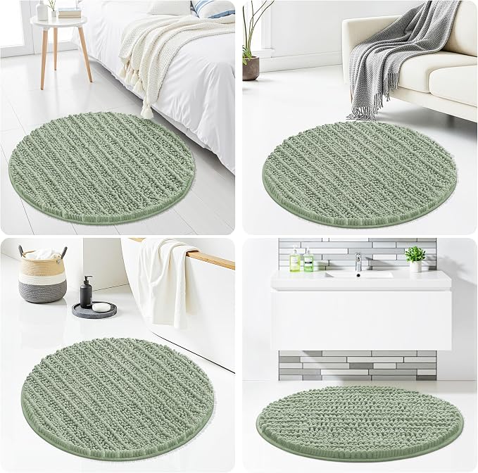 Smiry Bathroom Rugs Mat Round 30x30, Soft Absorbent Chenille Bath Rugs, Non Slip Rubber Backing Machine Washable Quick Dry Bath Mats for Bathroom Floor, Tub, Shower, Home Accessories, Sage Green