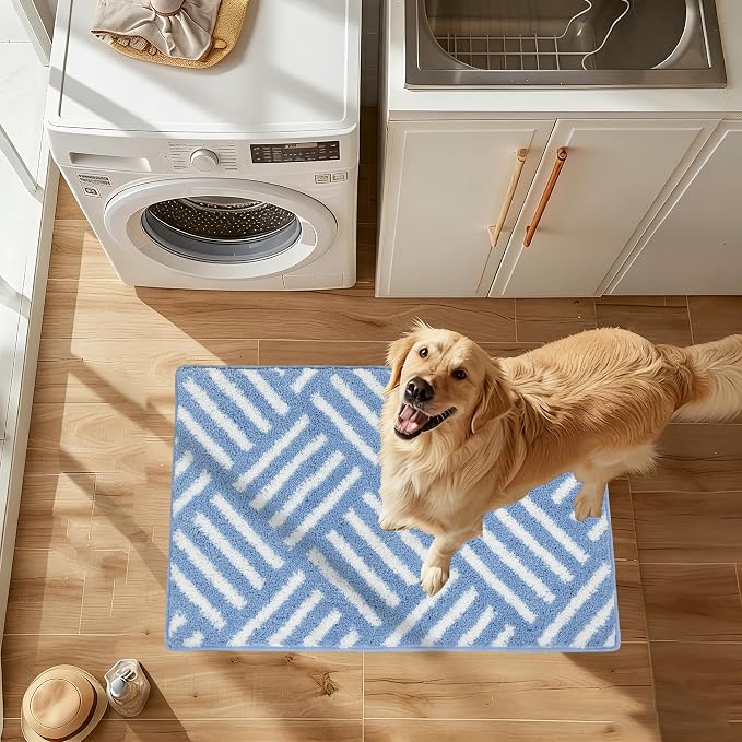 ORTIGIA Striped Blue Bathroom Rugs Non Slip Washable, 20x30 Quick Dry Absorbent Soft Plush Microfiber Bath Mats, Bath Rugs for Bathroom Floor Carpet for Sink Bedroom