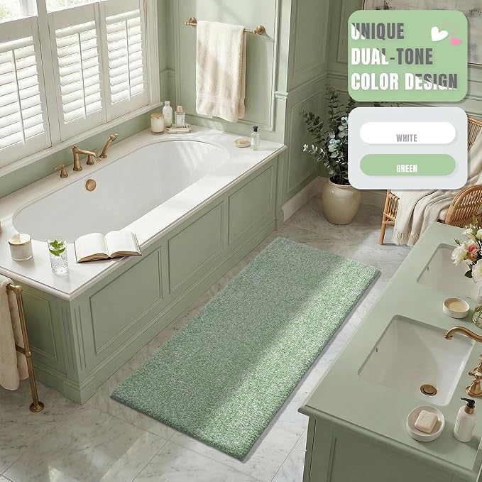 Yimobra Anti-Fatigue Long Bathroom Runner Rug Non Slip – Microfiber Cushioned Bath Mat Absorbent Machine Washable for Pressure Relief, Green and White, 56" x 24" (4.7' × 2.0')