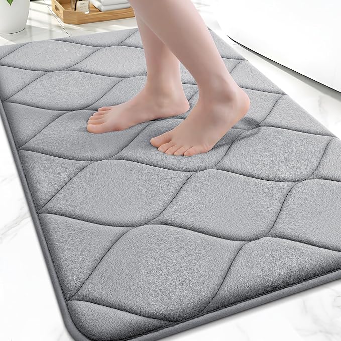 Smiry Memory Foam Bath Mat 44''x24'', Ultra Soft Non-Slip Bathroom Rug, Plush Water Absorbent Quick Dry and Machine Washable Floor Mat for Shower, Tub & Home Decor, White