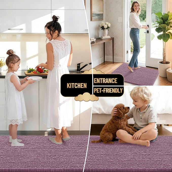 OLANLY Thick Bathroom Rugs 30x20, Extra Soft Absorbent Chenille Bath Rugs, Rubber Backing, Machine Wash Dry, Bath Mats for Bathroom Floor, Tub and Shower, Home Decor Accessories, Deep Plum
