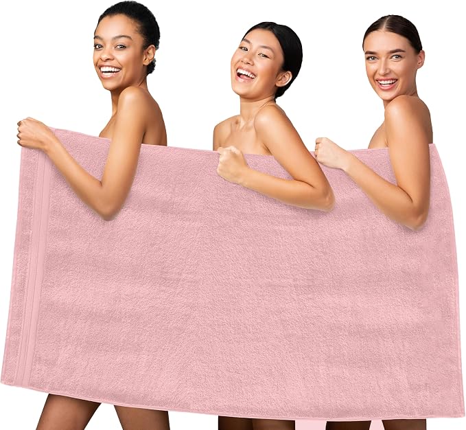 Elegant Comfort Three Line Popcorn Towel Set for Bathroom 35 x 70 inches, Premium Hotel Quality 1-Pack Jumbo Towels, 100% Turkish Cotton, Soft and Durable, Quick Dry and Highly Absorbent, Dusty Pink