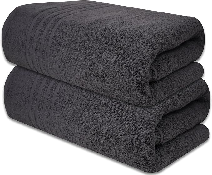 Pack of 2 Jumbo Bath Sheet 40 x 80 Inches, Extra Large Lightweight & Quick Dry Bath Towel, Super Soft & Highly Absorbent – 100% Cotton, Perfect to Wrap Yourself in – Charcoal Grey