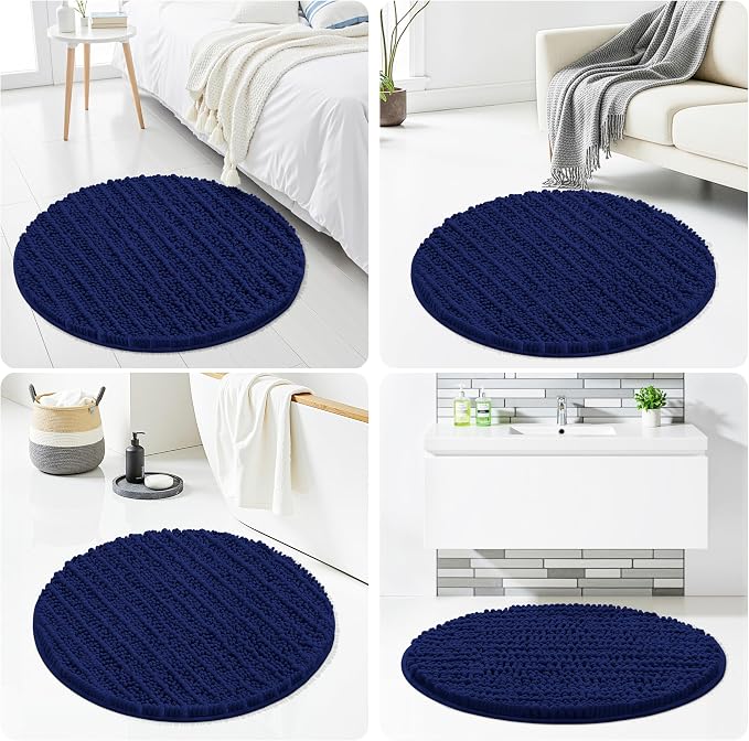 Smiry Bathroom Rugs Mat Round 24x24, Soft Absorbent Chenille Bath Rugs, Non Slip Rubber Backing Machine Washable Quick Dry Bath Mats for Bathroom Floor, Tub, Shower, Home Accessories, Navy Blue