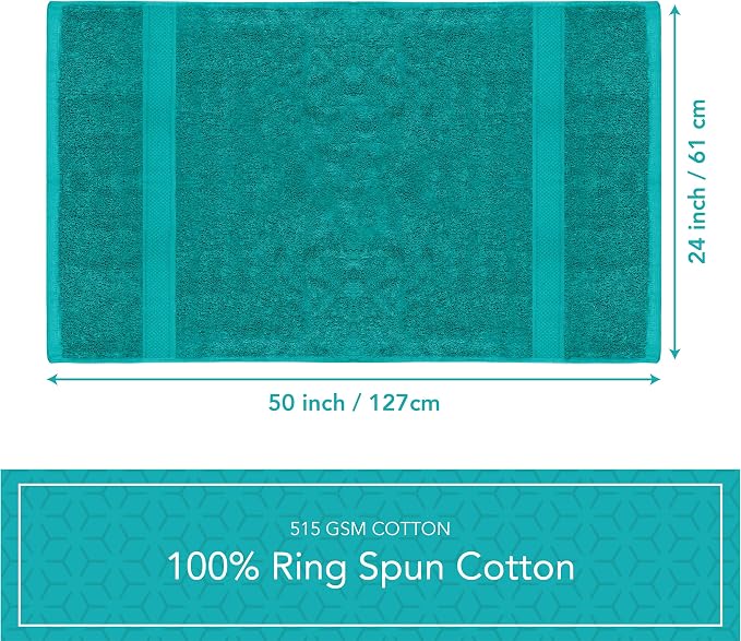 Pleasant Home Bath Towels Set of 6 (24” x 50”) 100% Cotton, 515 GSM | Lightweight, Soft & Highly Absorbent Luxury Towels for Bathroom | for Gym, Pool & Spa | 6 Pack, Teal