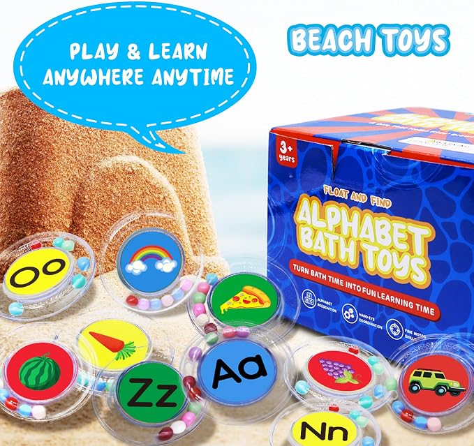 BeneSesqiu 26pcs Letters Floating Alphabet Bath Toys Ring, Mold Free Bathtub Toys Water Pool Toys Set with Mesh Bag for Kids Babies Toddlers Ages 2 3 4 - Preschool ABC Learning Educational Gifts