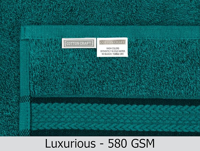 Cotton Craft Ultra Soft 4 Pack Oversized Extra Large Bath Towels 30x54 Teal Weighs 22 Ounces - 100% Pure Ringspun Cotton - Luxurious Rayon Trim - Ideal for Everyday use - Easy Care Machine wash